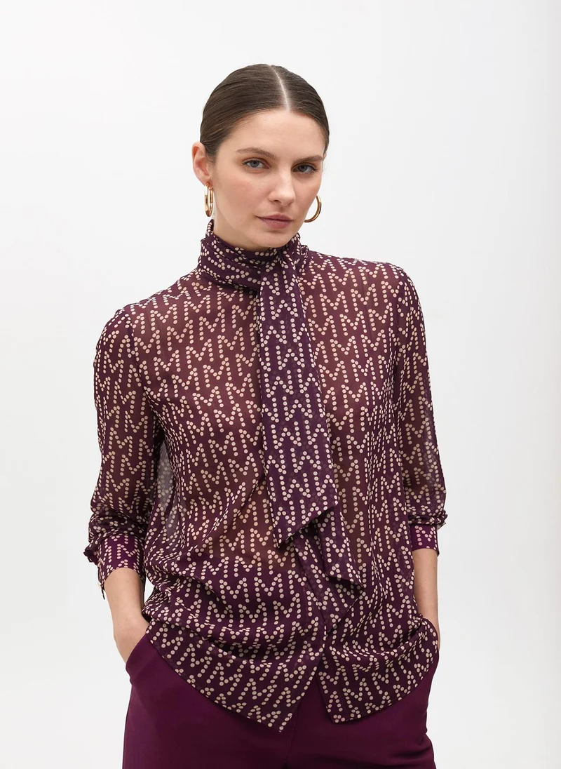لولا كساديمونت Logo Pattern Blouse with Neck Tie